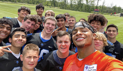 The Bears had Highland Park’s high school football team visit practice in an uplifting moment