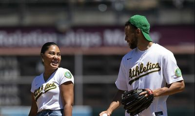 Watch: Steph and Ayesha Curry throw out first pitch at A’s vs. Astros game