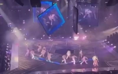 Horrifying footage of the moment a massive screen crushes performers