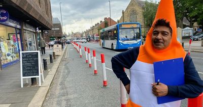 Campaigner dons traffic cone costume as council urged to remove 'ugly' Gosforth High Street bollards