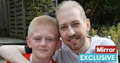 Brave cancer dad's poignant final football game with his young son as mascot