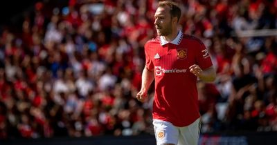 Manchester United manager Erik ten Hag reacts to Christian Eriksen display vs Atletico Madrid