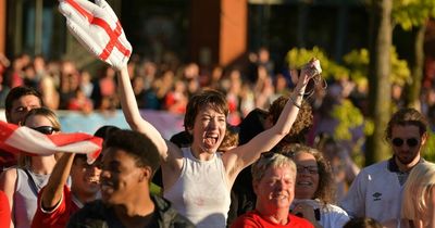 Waving union jacks and drinks to the sky: Manchester fanzone erupts as England win Euro 2022