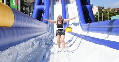 We try out huge water slide at Nottingham Beach
