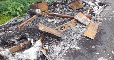 Burnt-out caravan discovered in "dumping ground" Glenkens layby
