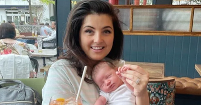 Storm Huntley enjoys 'Aperol bliss' as she takes baby Otis out in town