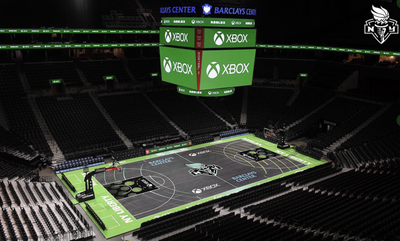 New York Liberty players receive custom Xboxes before playing on a sweet Xbox-themed court