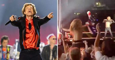 Mick Jagger, 79, reveals nipples at gig in response to being flashed by topless blonde