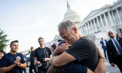 Jon Stewart celebrates after Senate passes bill to assist veterans exposed to toxins