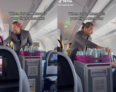 Jason Momoa hands out water bottles on Hawaiian Airlines flight: ‘Aguaman’