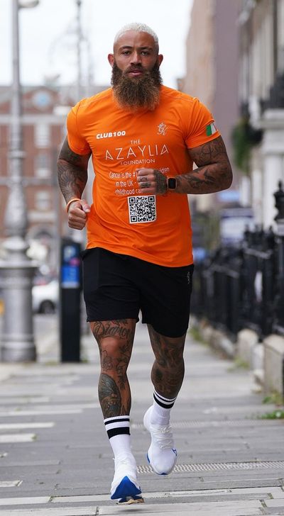 Ashley Cain finishes first of five marathons in aid of childhood cancer charity