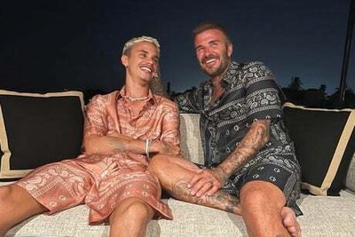 David Beckham accuses son Romeo of raiding his wardrobe as they ‘twin’ in similar outfits