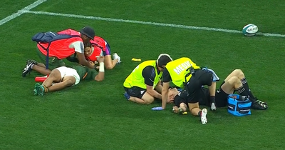 'Clearest red card you'll ever see' handed out after horror collision in South Africa v New Zealand clash as player left in neckbrace