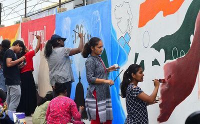 Vijayawada: Students take part in wall painting competitions