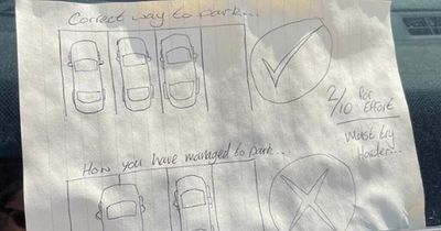 Neighbour leaves patronising note on car with diagram showing 'correct way to park'