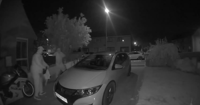 Dim-witted Scots car thieves realise they've been caught on camera in home CCTV clip