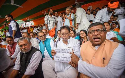 Stung by Nitish Kumar’s ‘betrayal’, BJP stages protest in Bihar