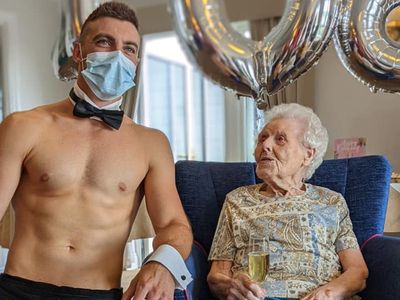 Woman celebrates 106th birthday with naked waiter and glass of bubbly: ‘Never seen anything like it’
