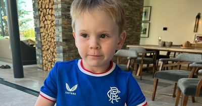 Gordon Ramsay's son Oscar sports Rangers kit to practise football skills in garden