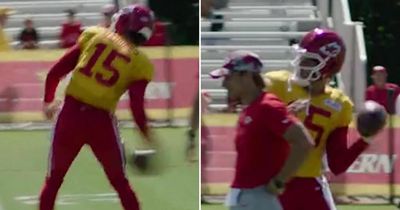 Patrick Mahomes displays ludicrous ability with trick shot throws in NFL practice