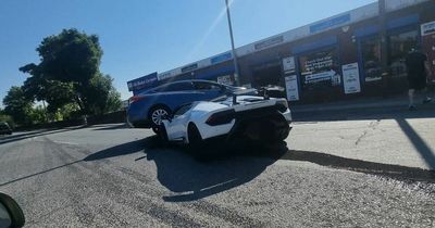 Drama as Lamborghini ends up with car on bonnet after nasty Leeds crash