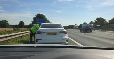 Audi driver stopped for steering with 'fingertip' while drinking coffee