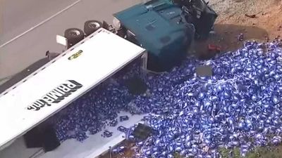 Semi-Truck Can't Hold Its Beer, Spills Bud Light On Kentucky Highway