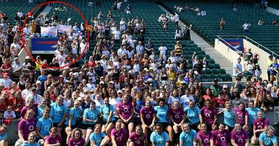Trans activists protest at England Women’s Twickenham training session against rugby ban