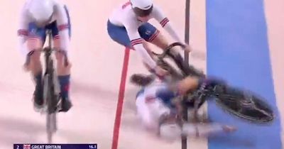 Team GB cyclists sent skidding along floor in horror crash at European Championships