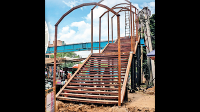 Gurugram: What’s holding up footbridge? Cables and gas pipelines