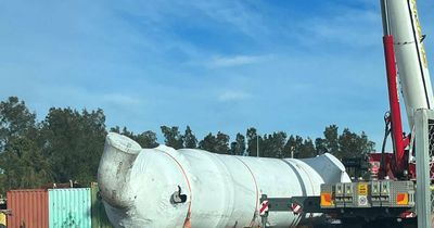 Big new Orica tank on road to Kooragang Island on Tuesday