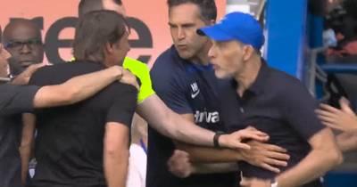 Antonio Conte and Thomas Tuchel in furious battle after controversial Chelsea vs Tottenham goal