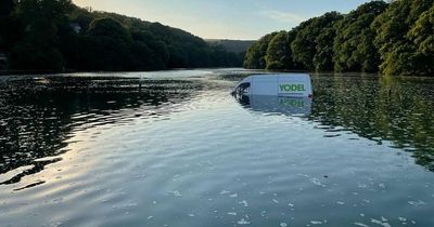 Yodel delivery van ends up submerged in water after being parked on tidal road