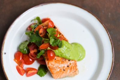 To keep salmon succulent in a skillet, baste then sauce