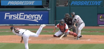 Javy Baez astonishingly managed to fly out on a pitch that bounced shy of the plate