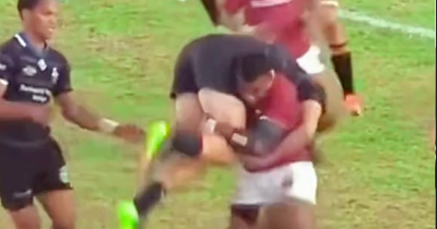 Monster rugby tackle stuns 2 millions viewers as player 'kidnapped' and carried backwards for 10 metres