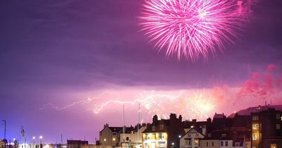 Spectacular stormy weather struck at the same time as a firework display