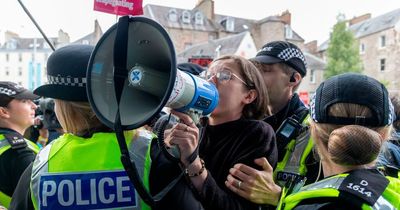 Protestors pelted eggs at Conservative supporters as they arrived in Perth for leadership hustings