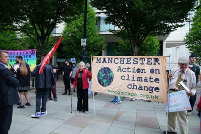 Protesters outside Manchester hustings greet Tories with chants of 'Tory scum'