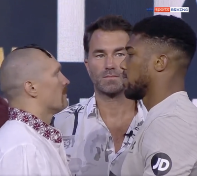 Oleksandr Usyk and Anthony Joshua have a long and intense staredown before Saturday’s big fight