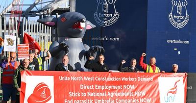 Demonstration held outside construction site of new Everton stadium
