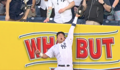 The Yankees’ Oswaldo Cabrera made a ridiculous leaping catch to rob a home run and MLB fans were fired up