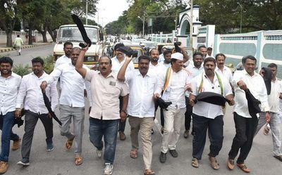 Congress workers wave black flags at Somashekar