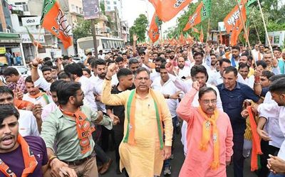 BJP stages massive protest in Jaipur on law and order issue