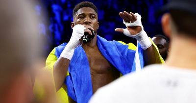 Anthony Joshua throws belts to ground before emotional monologue after Oleksandr Usyk defeat