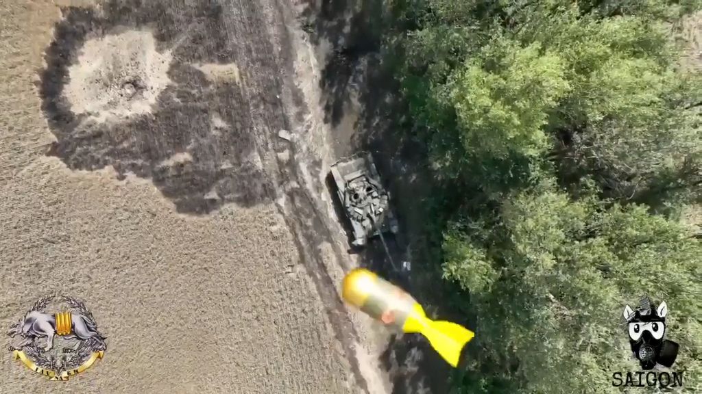 Moment Ukrainian Spec Ops Drone Drops Bomb Into…