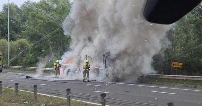 Bus fire on M74 as vehicle goes up in flames forcing road closure