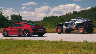 Audi R8 Drag Races RS Q E-Tron Dakar Rally Car In EV Vs ICE Battle