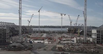 Everton new stadium stands rise higher as latest incredible footage released