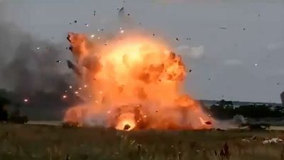 Burning Russian Infantry Fighting Vehicle Explodes After Being Hit By Ukrainian Firepower